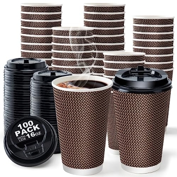 FIRSTLOVE Insulated 16 oz Disposable Paper Cups - 100 Pack