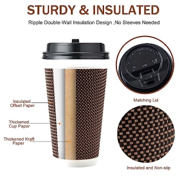 FIRSTLOVE Insulated 16 oz Disposable Paper Cups - 100 Pack