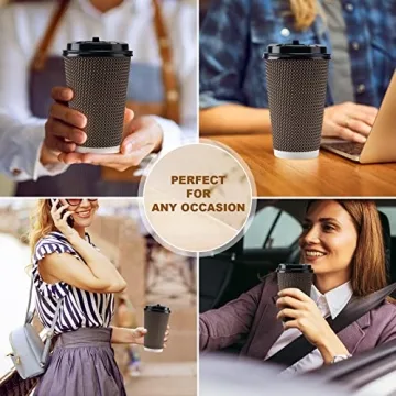 FIRSTLOVE Insulated 16 oz Disposable Paper Cups - 100 Pack