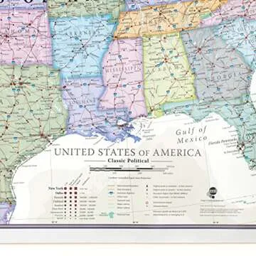 Maps International Classic USA Wall Map - Map of The USA Poster - Front Lamination – 24 x 36