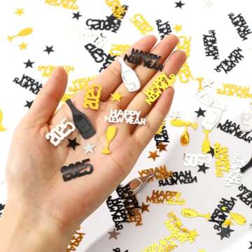 MARFOREVER 2025 New Years Confetti, New Year Eve Party Confetti Black Gold Silver Party Supplies New...