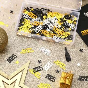 MARFOREVER 2025 New Years Confetti, New Year Eve Party Confetti Black Gold Silver Party Supplies New Year Decorations 2025 Nye Table Confetti for Happy New Year Party Decorations New Years Events