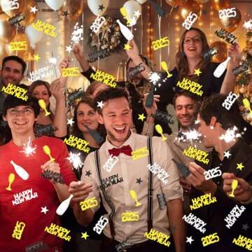 MARFOREVER 2025 New Years Confetti, New Year Eve Party Confetti Black Gold Silver Party Supplies New Year Decorations 2025 Nye Table Confetti for Happy New Year Party Decorations New Years Events