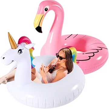 ASOBIAITE Inflatable Flamingo and Unicorn Pool Float 2 Pack