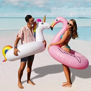 ASOBIAITE Inflatable Flamingo Unicorn Pool Float Duo