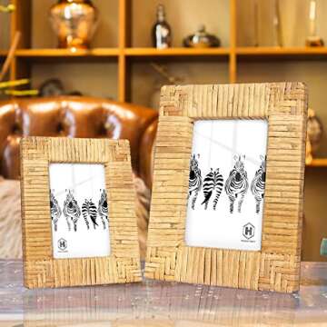 Handmade 5x7 Rattan Picture Frame for Boho Homes