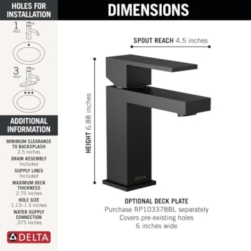 Delta Matte Black Modern Bathroom Faucet - Durable & Stylish