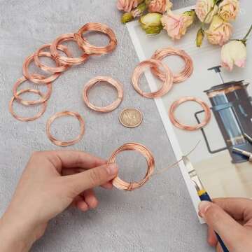 BENECREAT 12 Rolls 196 Feet Dead Soft Copper Wire, 18/20/22/24/26/28 Gauge Solid Bare Copper Wire Round Craft Copper Wire for Jewelry Making, Gem Wrapping