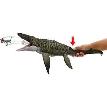 Mattel Jurassic World Rebirth Bite N Blast Mosasaurus Action Figure & Mini Dilophosaurus, Wide Jaw Dinosaur Toy, Movie-Accurate Posable, Digital Play