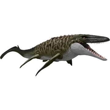 Mattel Jurassic World Rebirth Bite N Blast Mosasaurus Action Figure & Mini Dilophosaurus, Wide Jaw Dinosaur Toy, Movie-Accurate Posable, Digital Play