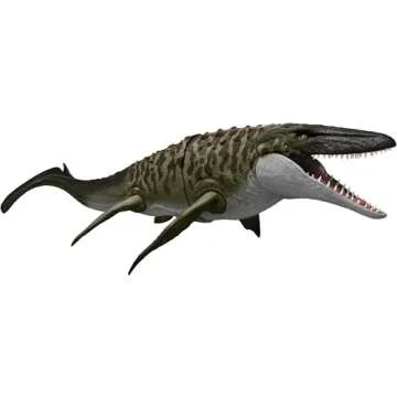 Mattel Jurassic World Rebirth Bite N Blast Mosasaurus Action Figure & Mini Dilophosaurus, Wide Jaw Dinosaur Toy, Movie-Accurate Posable, Digital Play