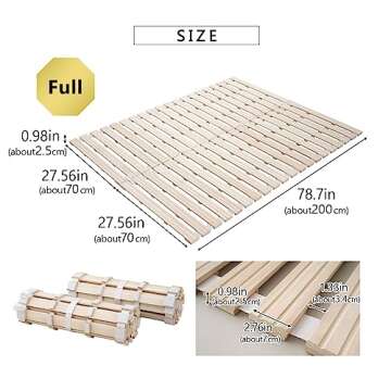 EMOOR Wood Roll-Type Slatted Bed Full (55.2x78.7in) for Japanese Floor Futon Mattress, Franco-ROLL, Unpainted Paulownia, Floor Sleep Bedding Guest Minimalist Tatami Mat Natural