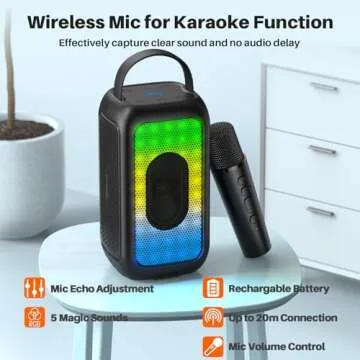 Bobtot Karaoke Machine for Adults, 40W Peak Portable Bluetooth Speaker with Wireless Microphone, Magic Sound, Echo, EQ Mode, Loud Stereo, Deep Bass, RGB, 16H Playtime, Supports AUX/USB/FM, Black