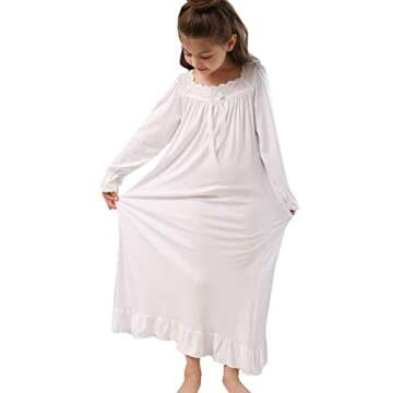 PUFSUNJJ Girls' Princess Nightgowns Lace Sleep Dress Kids Sleepwear 3-12 Years White