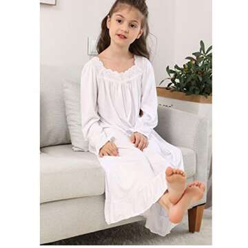 PUFSUNJJ Girls' Princess Nightgowns Lace Sleep Dress Kids Sleepwear 3-12 Years White