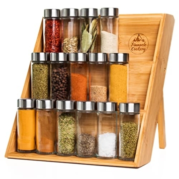 Pinnacle Cookery Bamboo Spice Rack For Countertop – Eco Friendly Space Saving Wooden Seasoning Org...