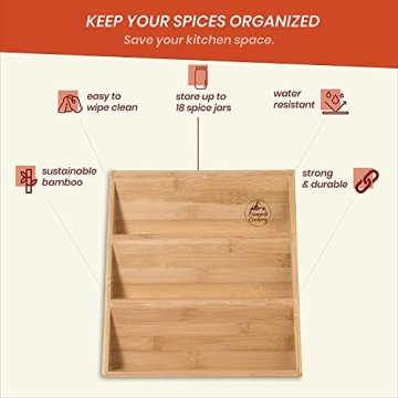 Pinnacle Cookery Bamboo Spice Rack - Eco-Friendly 3-Tier Organizer