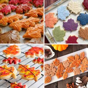 Crethinkaty Thanksgiving&Christmas Plungers Fondant Cutters-Christmas Holly Leaves Maple Leaves Shapes Cookie Cutters Cake Decorations Mould Set Cookie Stamps for Christmas Spring Autumn.