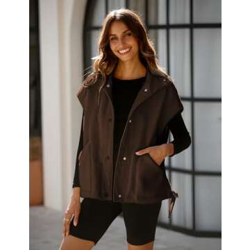 TAQCUX Sherpa Jacket for Women Casual Fleece Vest Oversized Sleeveless Outwear Warm Button Down Gilet with Pockets(Brown-M)