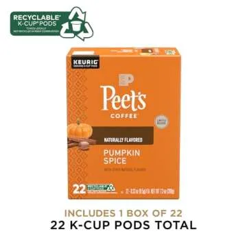 Peet's Coffee, Flavored Light Roast Keurig K-Cup Pods - Pumpkin Spice 22 Count (1 Box of 22 K-Cup Pods)