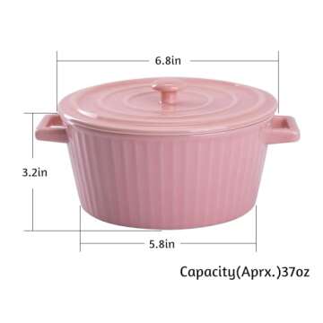 WHJY Pink Ceramic Casserole Dish with Lid，1 Quart Ceramic Casserole Pan for Bakeware Oven
