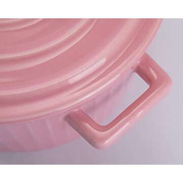 WHJY Pink Ceramic Casserole Dish with Lid，1 Quart Ceramic Casserole Pan for Bakeware Oven