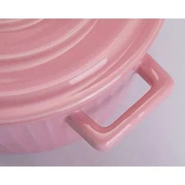 WHJY Pink Ceramic Casserole Dish with Lid，1 Quart Ceramic Casserole Pan for Bakeware Oven