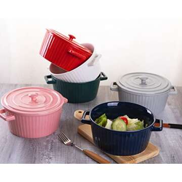 WHJY Pink Ceramic Casserole Dish with Lid，1 Quart Ceramic Casserole Pan for Bakeware Oven