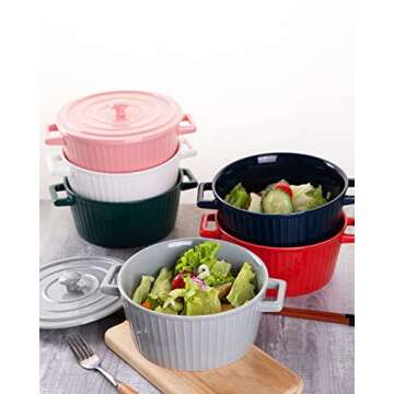 WHJY Pink Ceramic Casserole Dish with Lid，1 Quart Ceramic Casserole Pan for Bakeware Oven