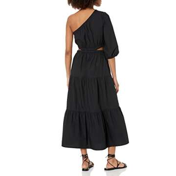 The Drop Women's April One Shoulder Cut-Out Tiered Midi Dress, Black, XL