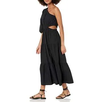 The Drop Women's April One Shoulder Cut-Out Tiered Midi Dress, Black, XL