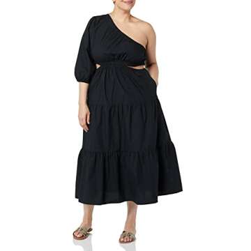 The Drop Women's April One Shoulder Cut-Out Tiered Midi Dress, Black, XL