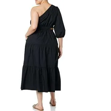 The Drop Women's April One Shoulder Cut-Out Tiered Midi Dress, Black, XL
