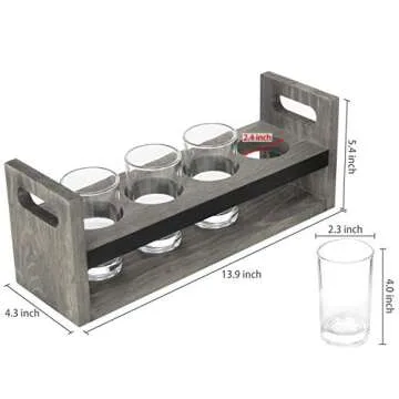 MyGift 5 Piece Beer Flight Board Tasting Sampler Set with Chalkboard Panel, 4 Beer Glasses and Vintage Gray Wood Carrying Tray with Handles
