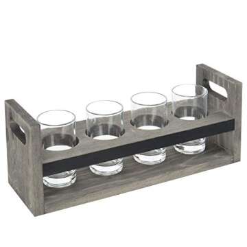 MyGift 5 Piece Beer Flight Board Tasting Sampler Set with Chalkboard Panel, 4 Beer Glasses and Vintage Gray Wood Carrying Tray with Handles