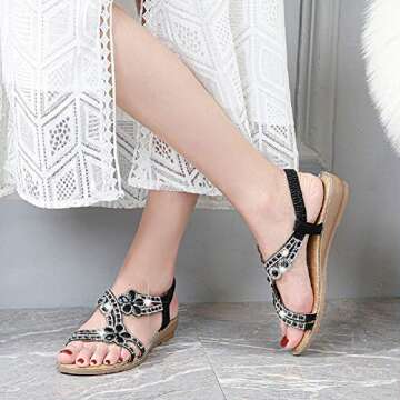 Yicornchen Women's Stylish T-Strap Rhinestone Sandals