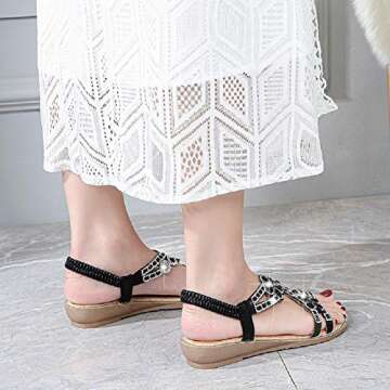 Yicornchen Women's Stylish T-Strap Rhinestone Sandals