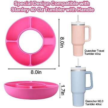 BABORUI Snack Bowl Compatible with Stanley 40 oz Tumbler, Reusable Silicone Snack Ring for Stanley Cup Accessories in Pink