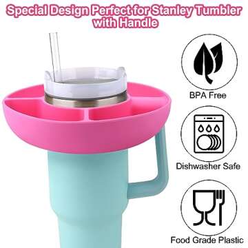 BABORUI Snack Bowl Compatible with Stanley 40 oz Tumbler, Reusable Silicone Snack Ring for Stanley Cup Accessories in Pink