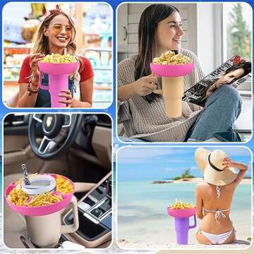 BABORUI Snack Bowl Compatible with Stanley 40 oz Tumbler, Reusable Silicone Snack Ring for Stanley Cup Accessories in Pink