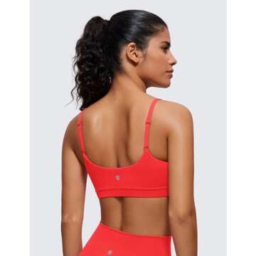 CRZ YOGA Womens Butterluxe Adjustable Spaghetti Strap Sports Bra - Scoop Neck Wireless Padded Yoga W...