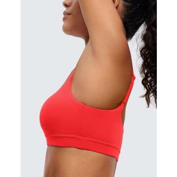 CRZ YOGA Womens Butterluxe Adjustable Spaghetti Strap Sports Bra - Scoop Neck Wireless Padded Yoga Workout Crop Top Deep Red Small