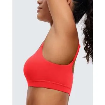 CRZ YOGA Womens Butterluxe Adjustable Spaghetti Strap Sports Bra - Scoop Neck Wireless Padded Yoga Workout Crop Top Deep Red Small