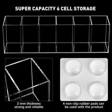 Jetec Acrylic Pen Holder 6 Compartments Makeup Brush Stationery Organizer Pencil Holder for Desk Accessories, Cosmetic Brushes, Dorm, Home, Bathroom, Kitchen, Office Supplies(Clear)