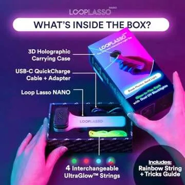 Loop Lasso® Nano - The Original Glow-in-The-Dark String Shooter Toy - Built-in UV Blacklight - Safe Interactive STEM Learning Toy - Viral Stocking Stuffer Gadget - Family Fun