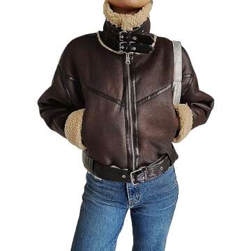 YILANUOYI Winter Women Faux Lamb Sherpa Aviator Bomber Jacket Vintage Cropped Coat