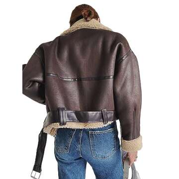 YILANUOYI Winter Women Faux Lamb Sherpa Aviator Bomber Jacket Vintage Cropped Coat