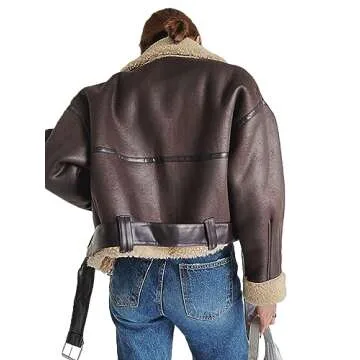 YILANUOYI Winter Women Faux Lamb Sherpa Aviator Bomber Jacket Vintage Cropped Coat