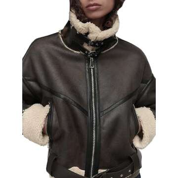 YILANUOYI Winter Women Faux Lamb Sherpa Aviator Bomber Jacket Vintage Cropped Coat