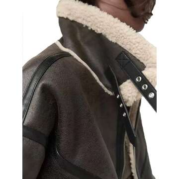 YILANUOYI Winter Women Faux Lamb Sherpa Aviator Bomber Jacket Vintage Cropped Coat